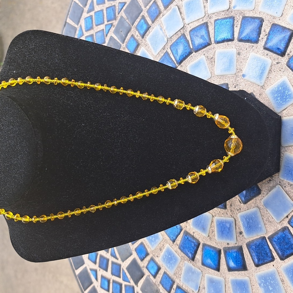 Vintage Yellow Glass Beaded Necklace